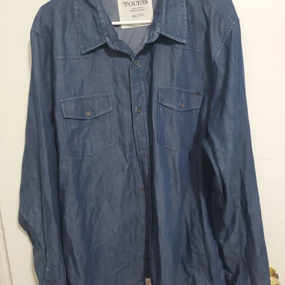Guess Long Sleeve Shirt, Dark Blue, Size XXL - Picture 2 of 5